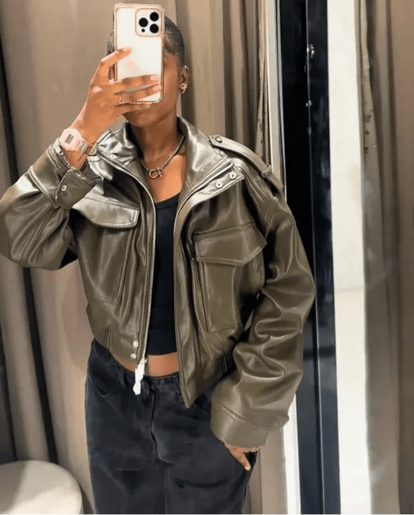 Brianna bomberjakke i imitert skinn
