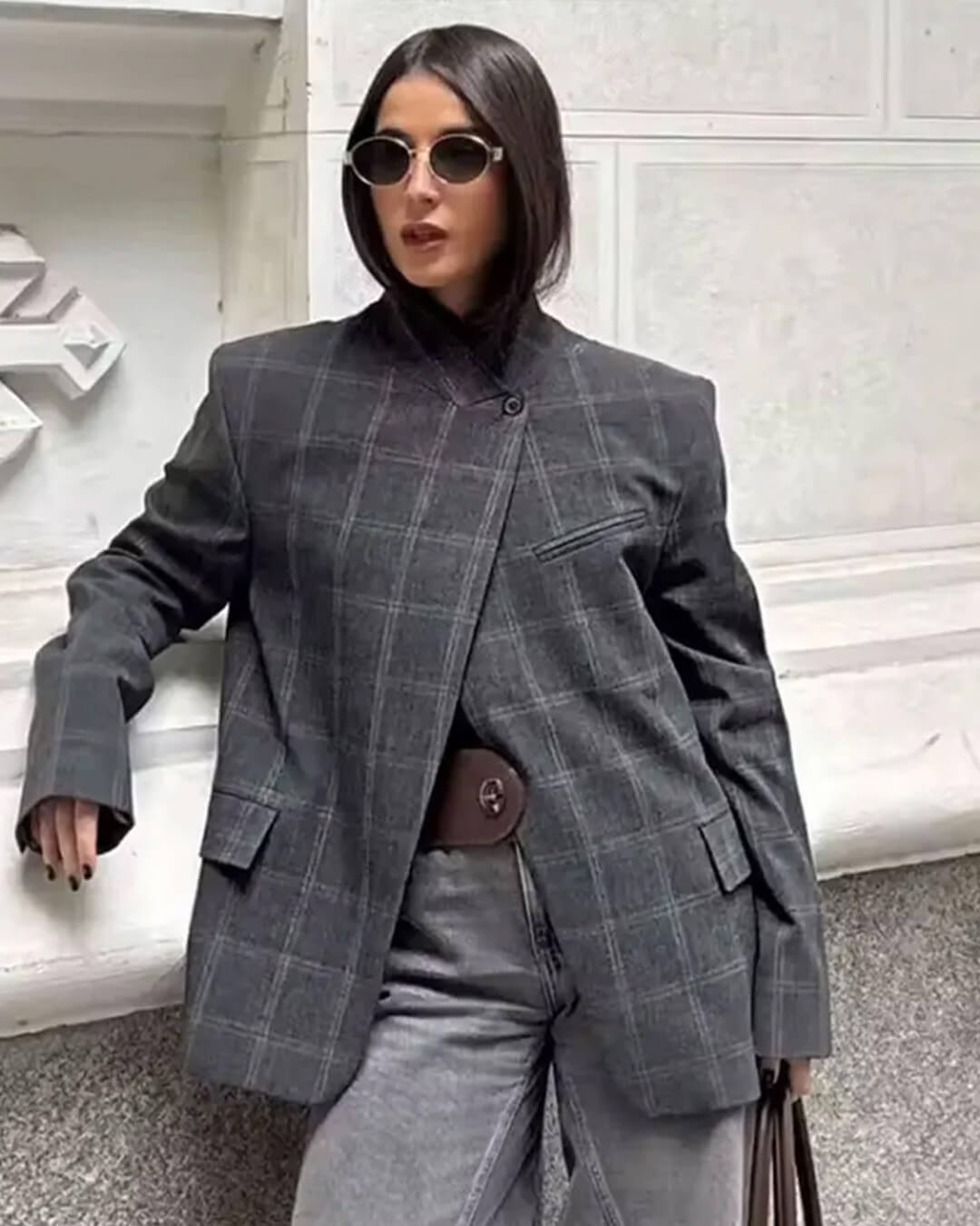 Aerona rutete blazer med ståkrage