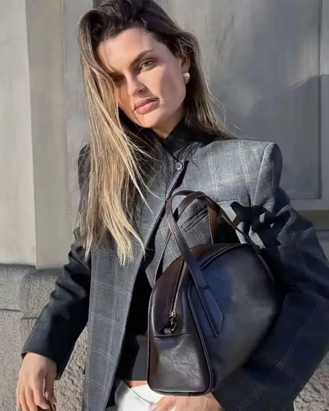 Aerona rutete blazer med ståkrage