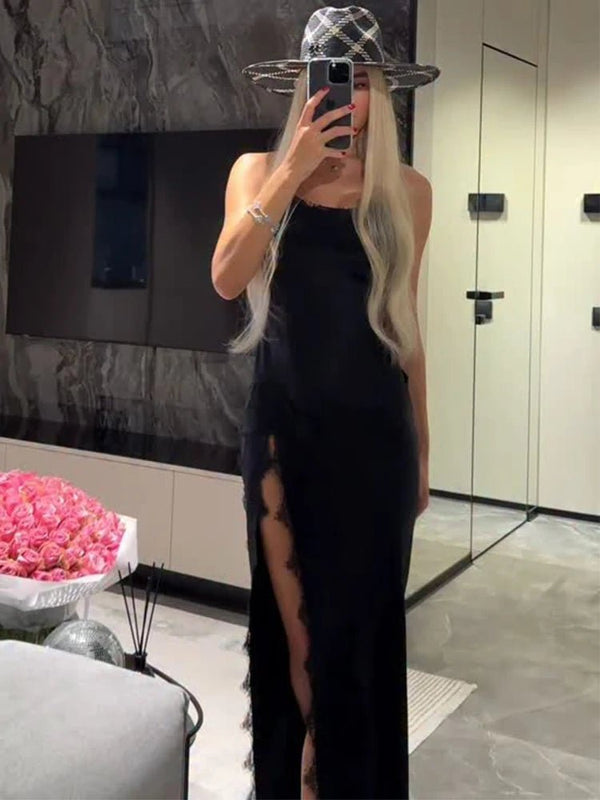 Ahlam halterneck-maxikjole i blonder