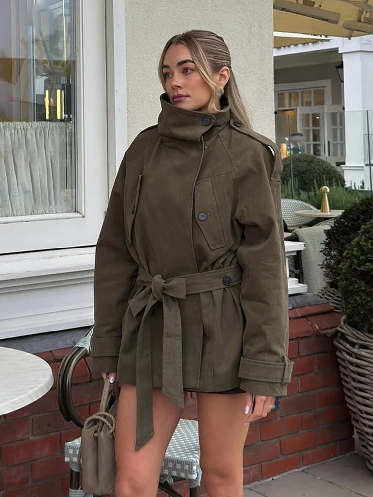 Alya High Neck Lace Up Coat