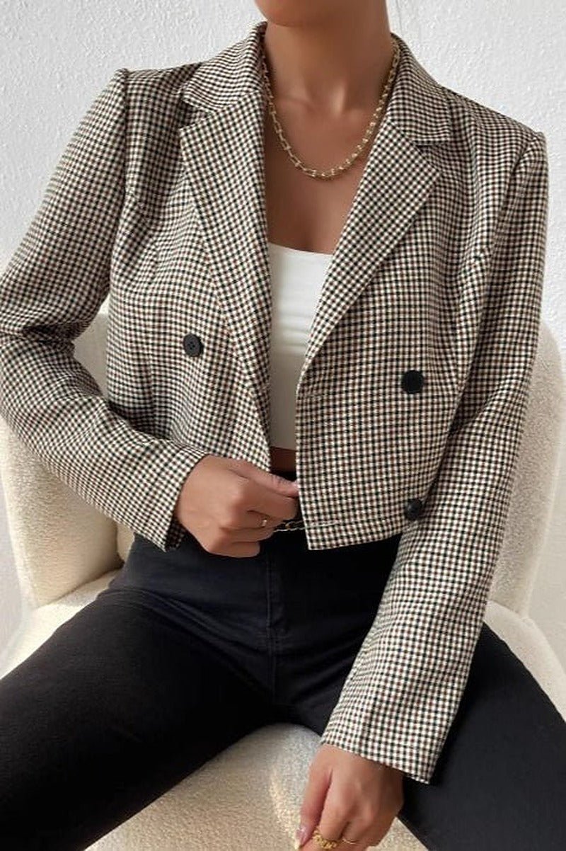 Amelia kort blazer med fiskebensmønster