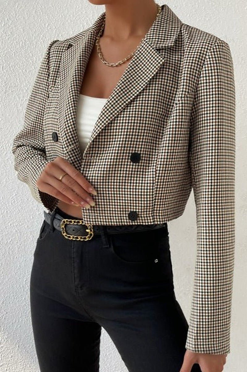 Amelia kort blazer med fiskebensmønster