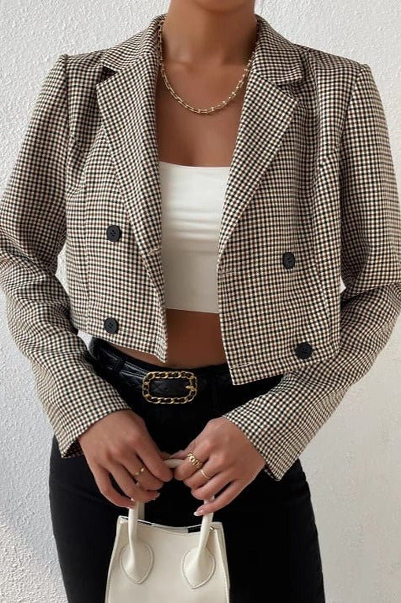 Amelia kort blazer med fiskebensmønster