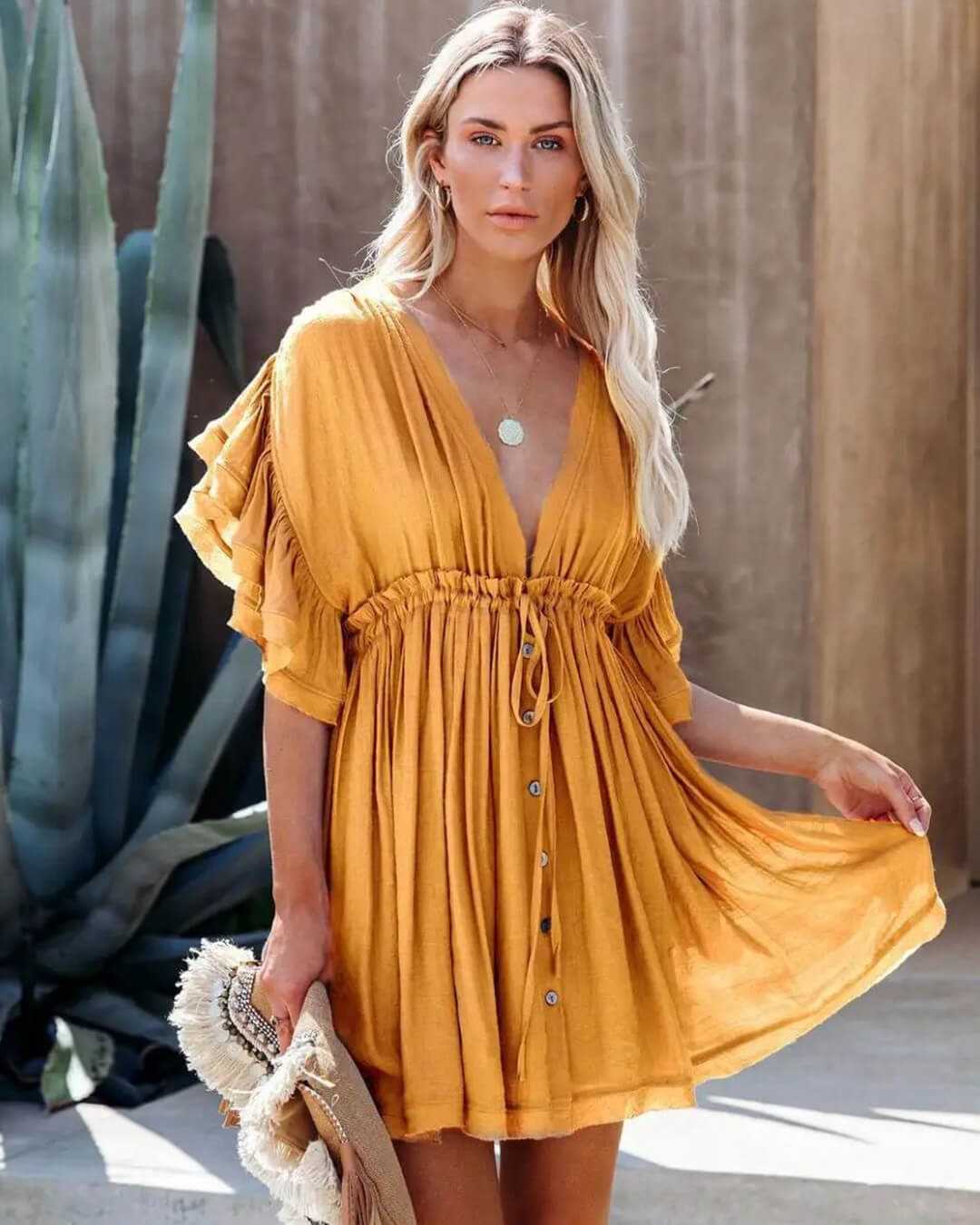 Anabelle boho-minikjole i babydoll-stil