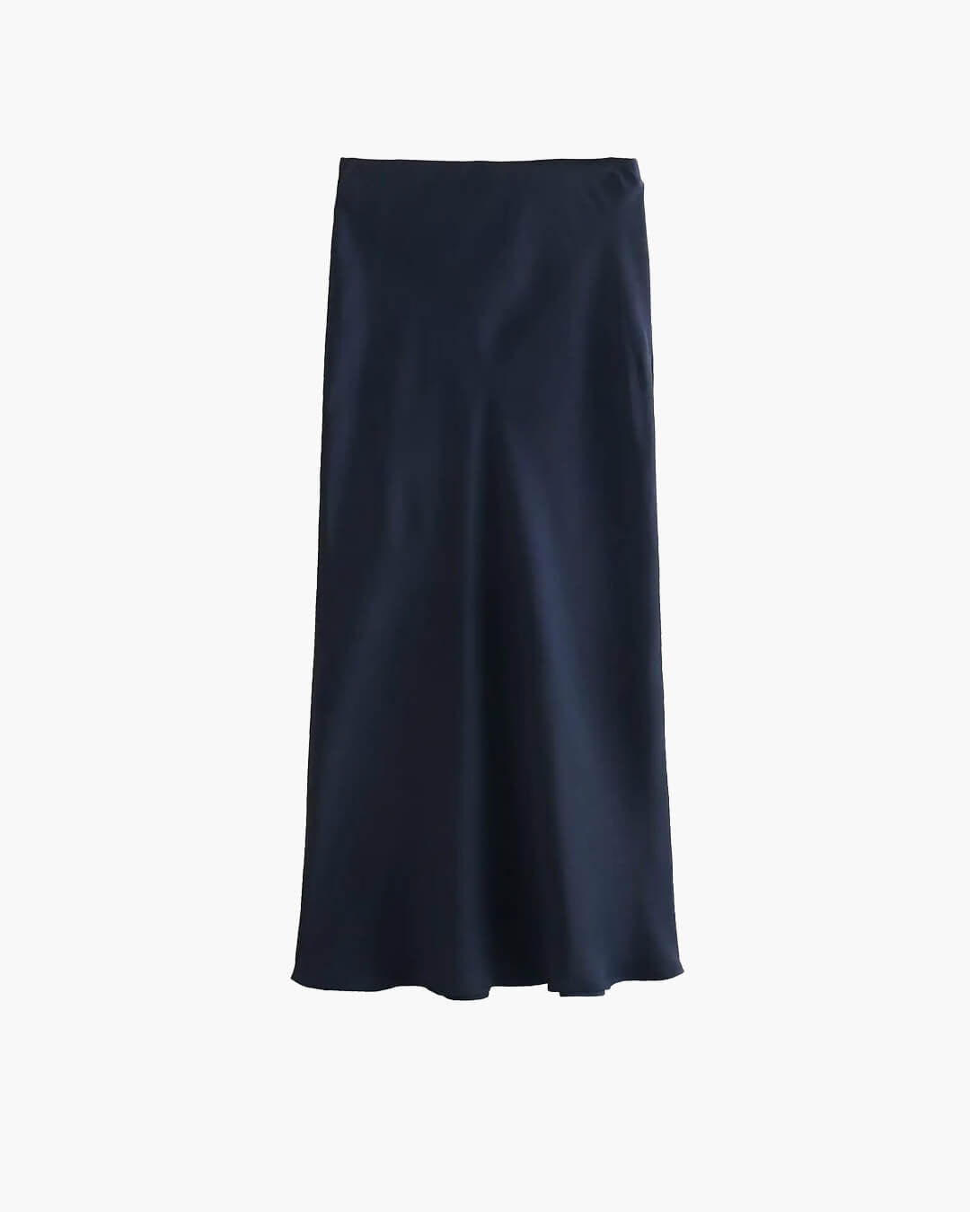Anais High Waist Black Satin Midi Skirt