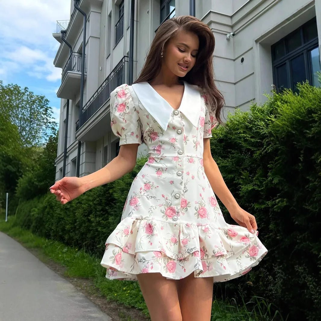 Andromeda blomstret minikjole med puffermer