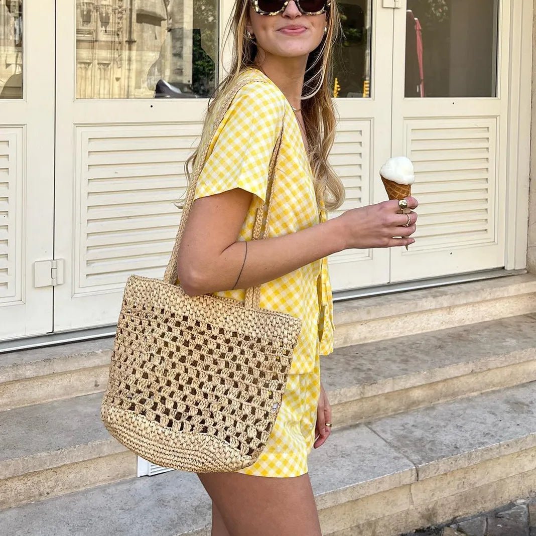 Anna rutete pyjamassett med babydoll-topp