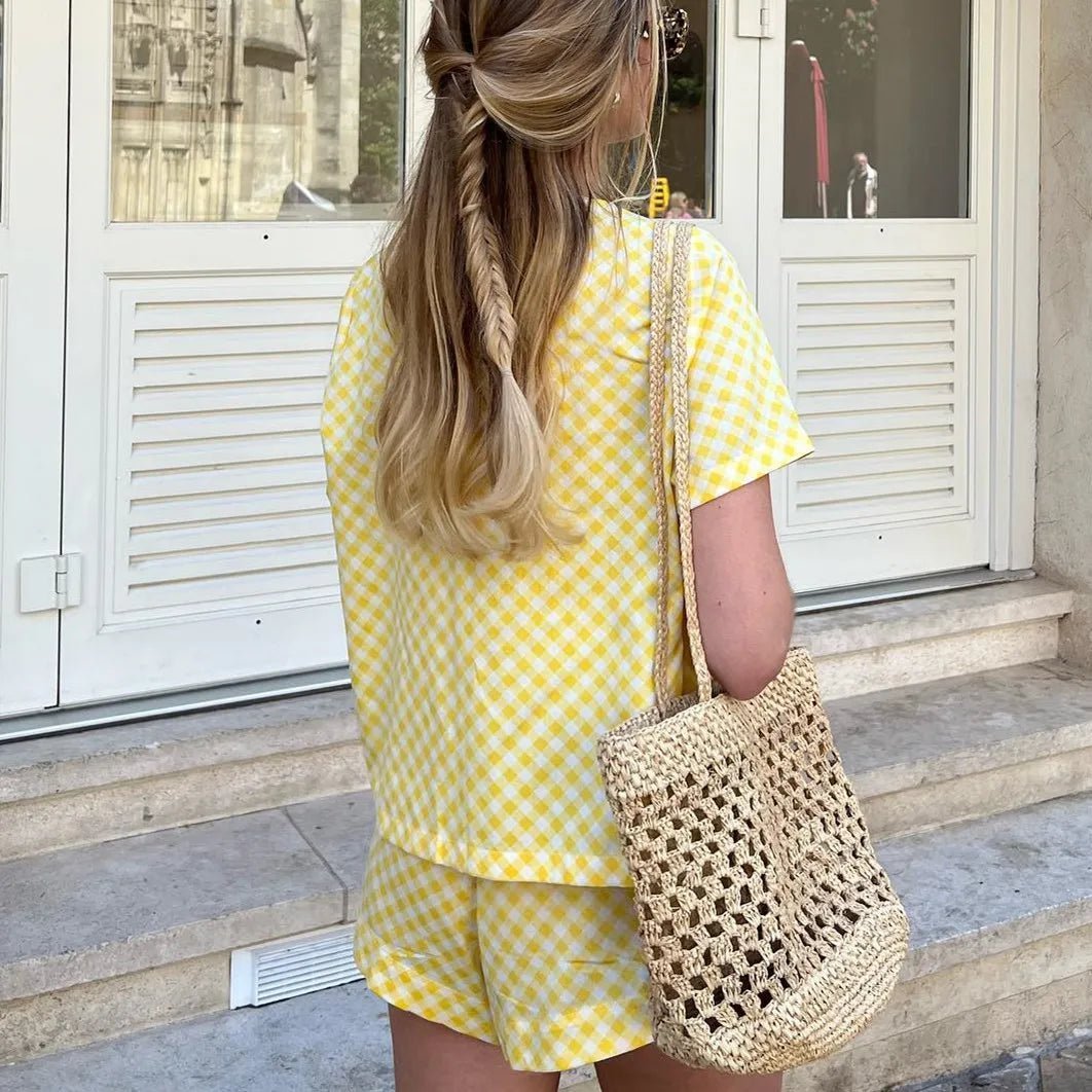 Anna rutete pyjamassett med babydoll-topp