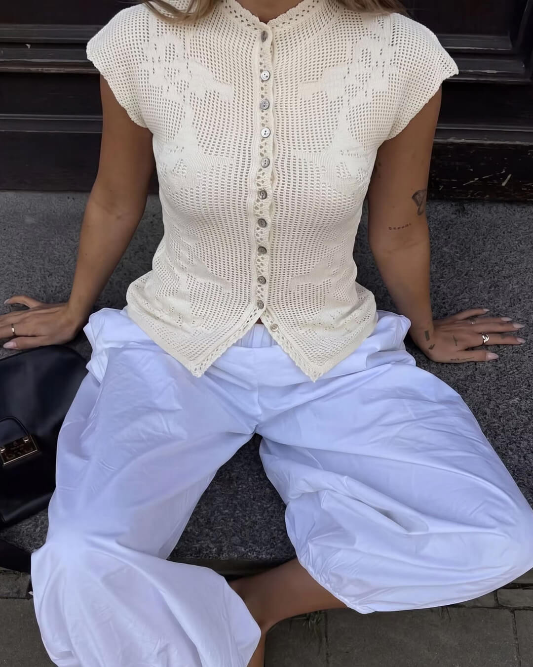 Anne strikket cardigan-topp