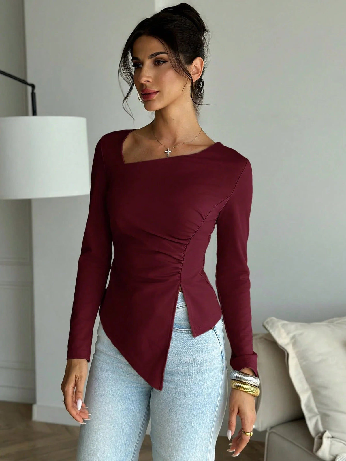 Annie asymmetrisk topp med lange ermer
