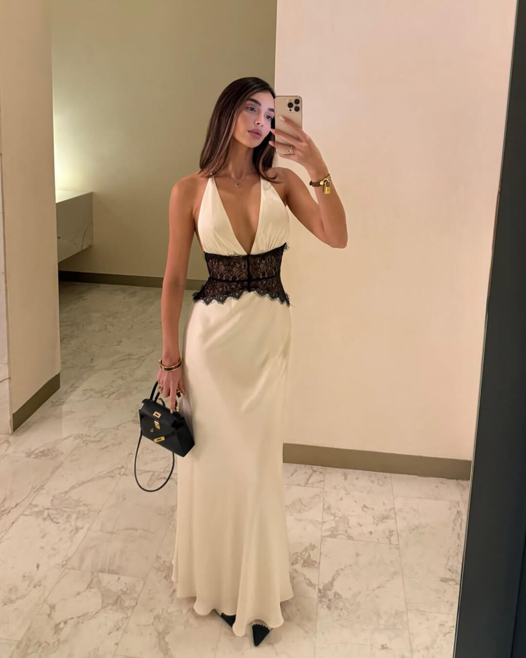 Astrid Satin Lace Waist Backless Dress