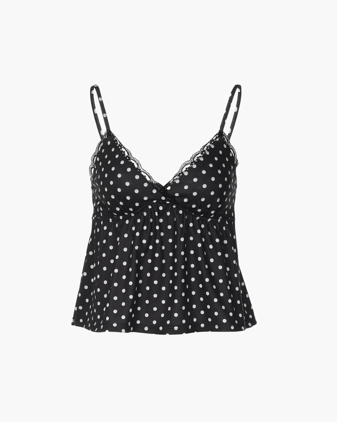 Audrey camisole med prikkmønster og blondekant