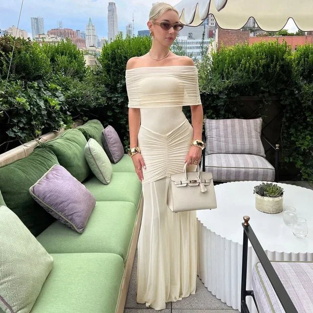 Bella rynket maxikjole med dobbelt lag