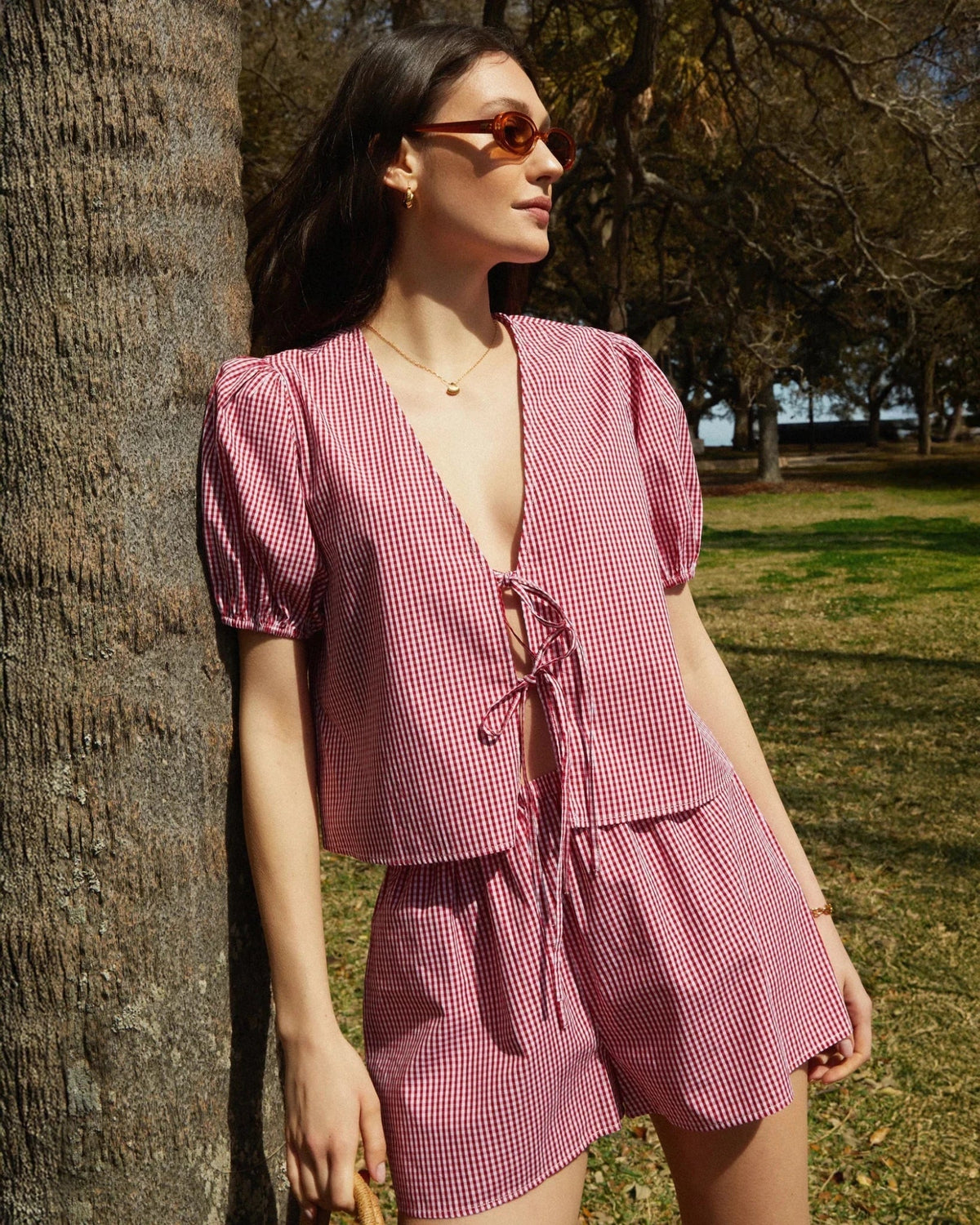 Bianca Plaid Tie-front Two-Piece Set