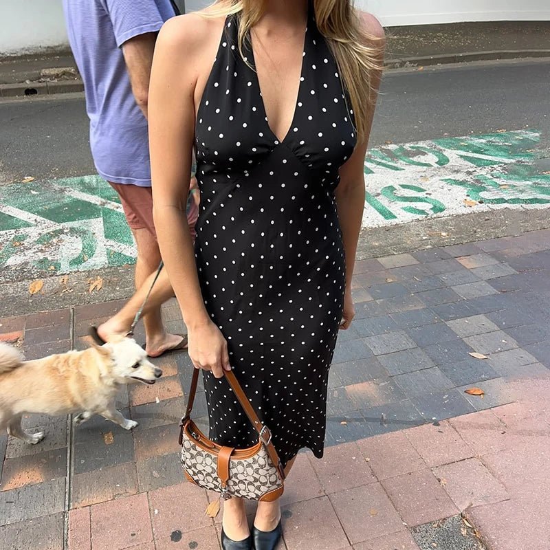 Bianca prikkete halterkjole med maxilengde