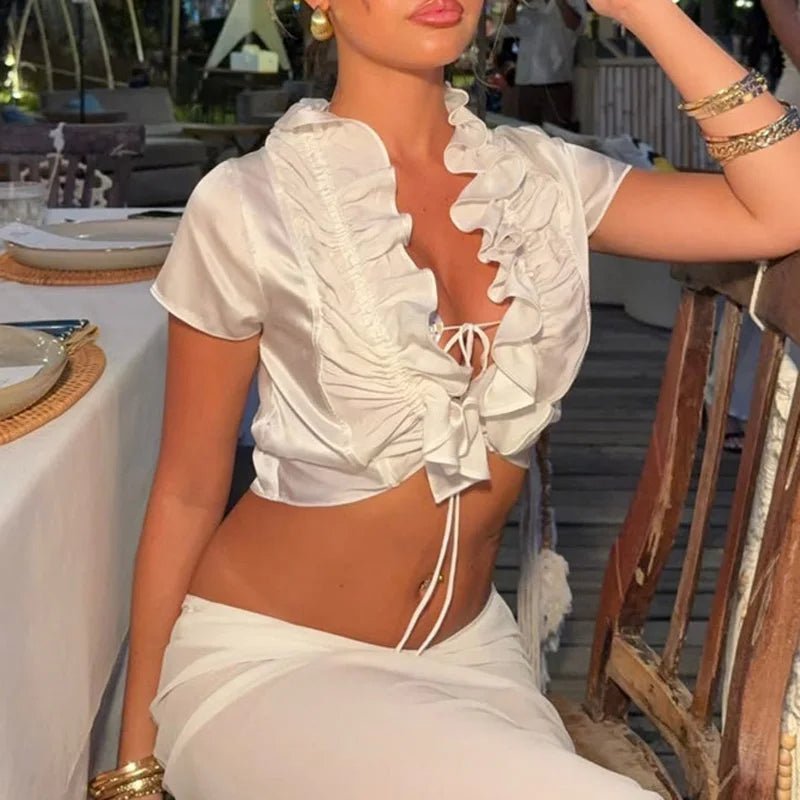 Bianca Ruffled Lace-Up Cropped Tank