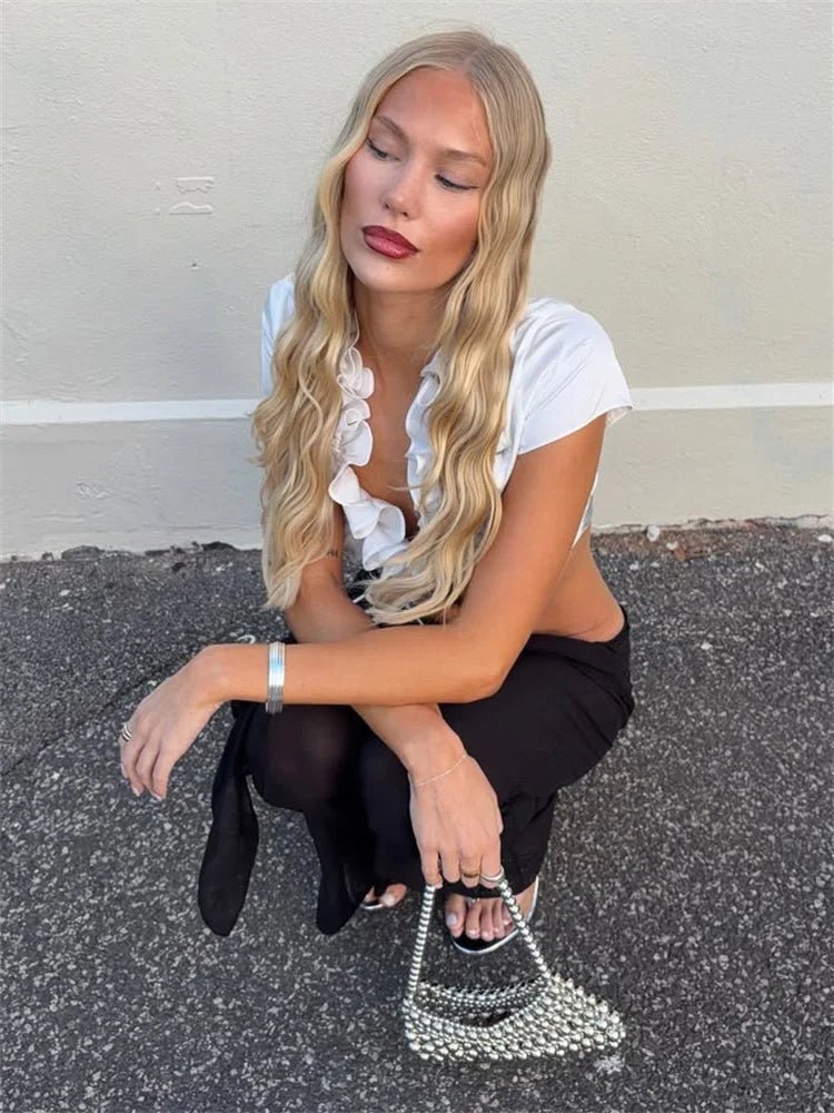 Bianca Ruffled Lace-Up Cropped Tank