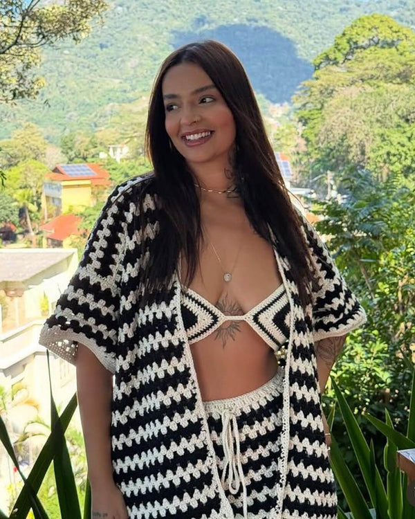 Bree Color-Block Knit Bikini Set with Coat