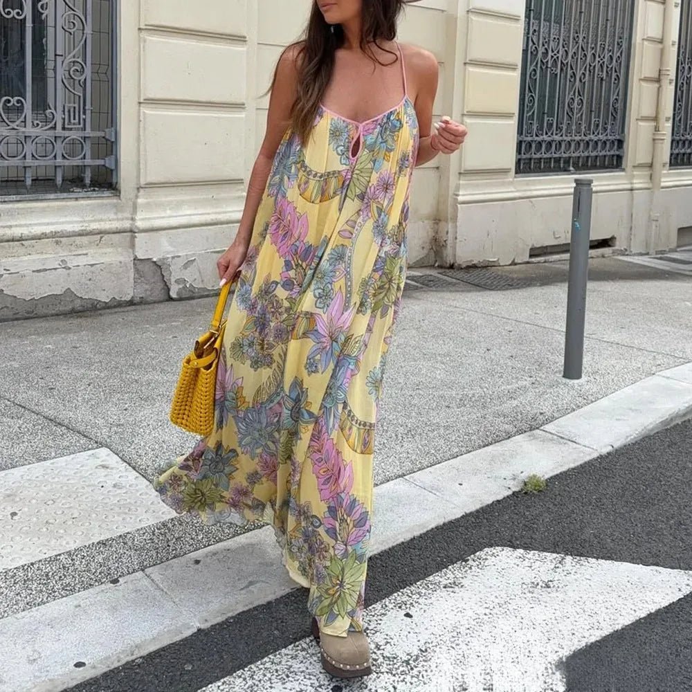 Camille camikjole i chiffon med blomstermønster