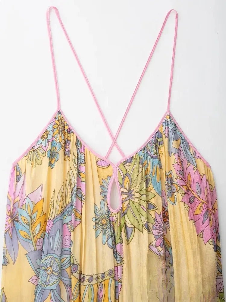 Camille camikjole i chiffon med blomstermønster