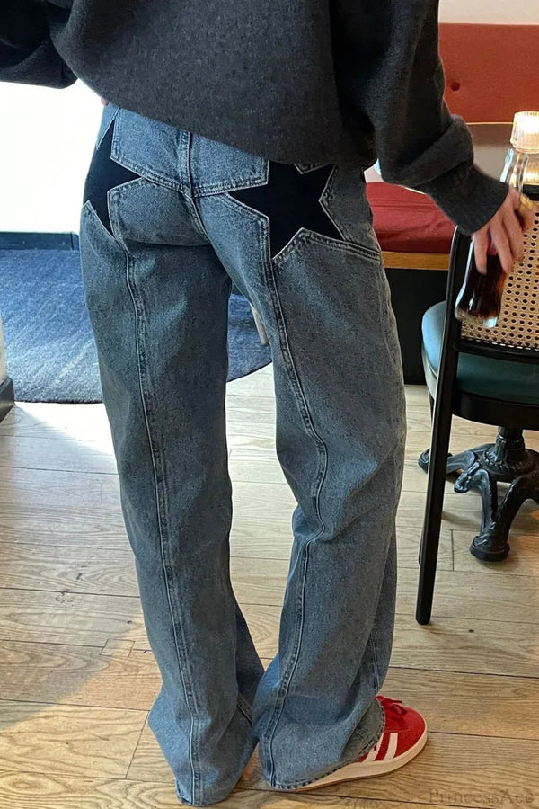 Charlize jeans med stjernemønster og fargeblokker
