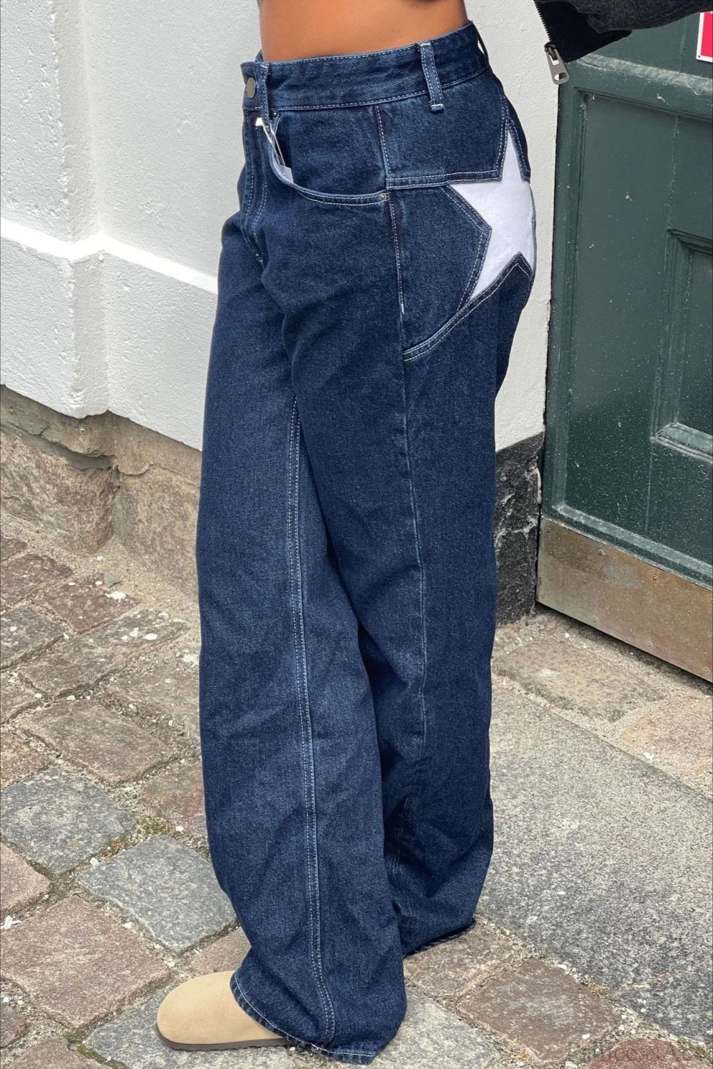 Charlize jeans med stjernemønster og fargeblokker
