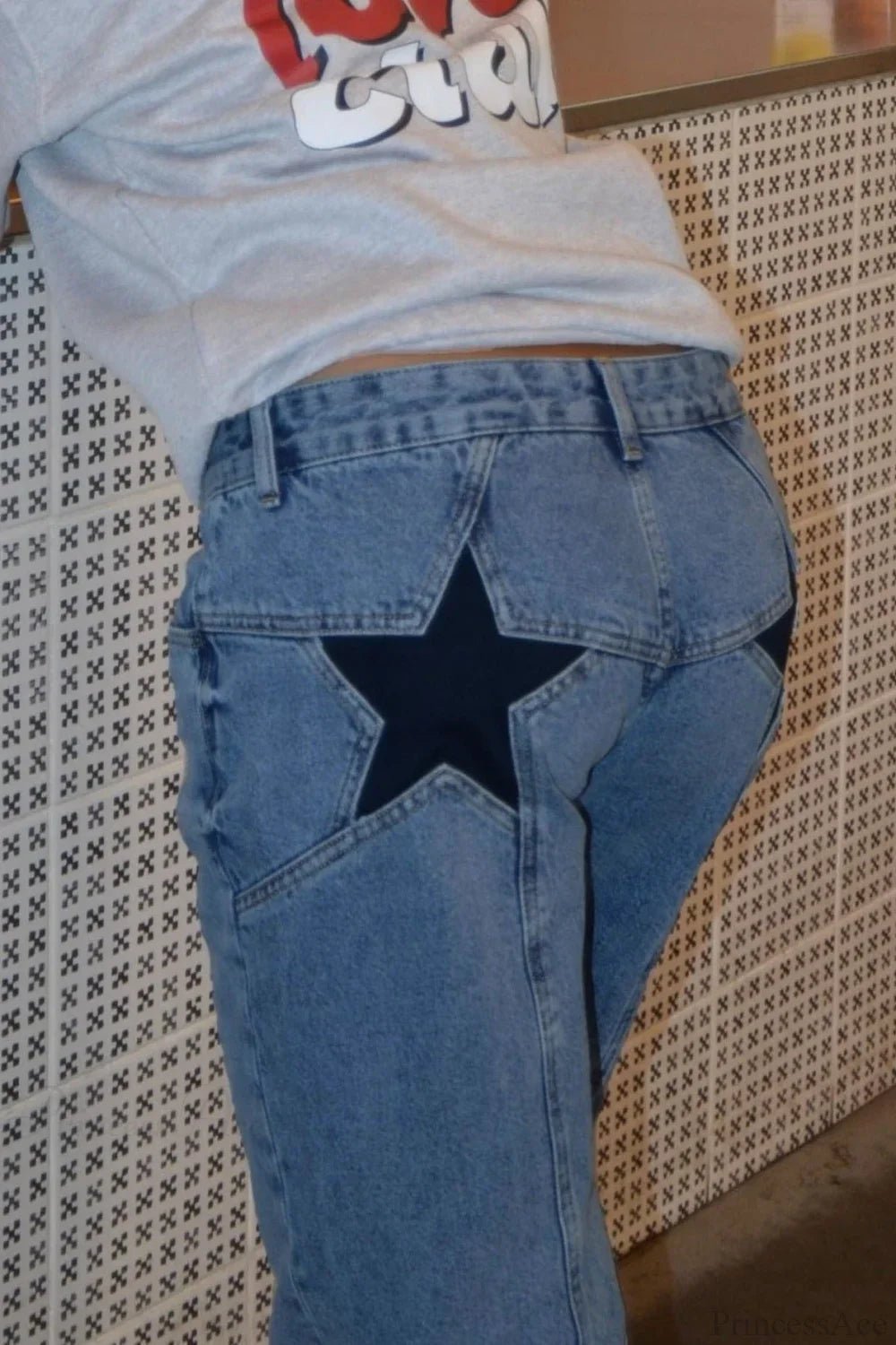Charlize jeans med stjernemønster og fargeblokker