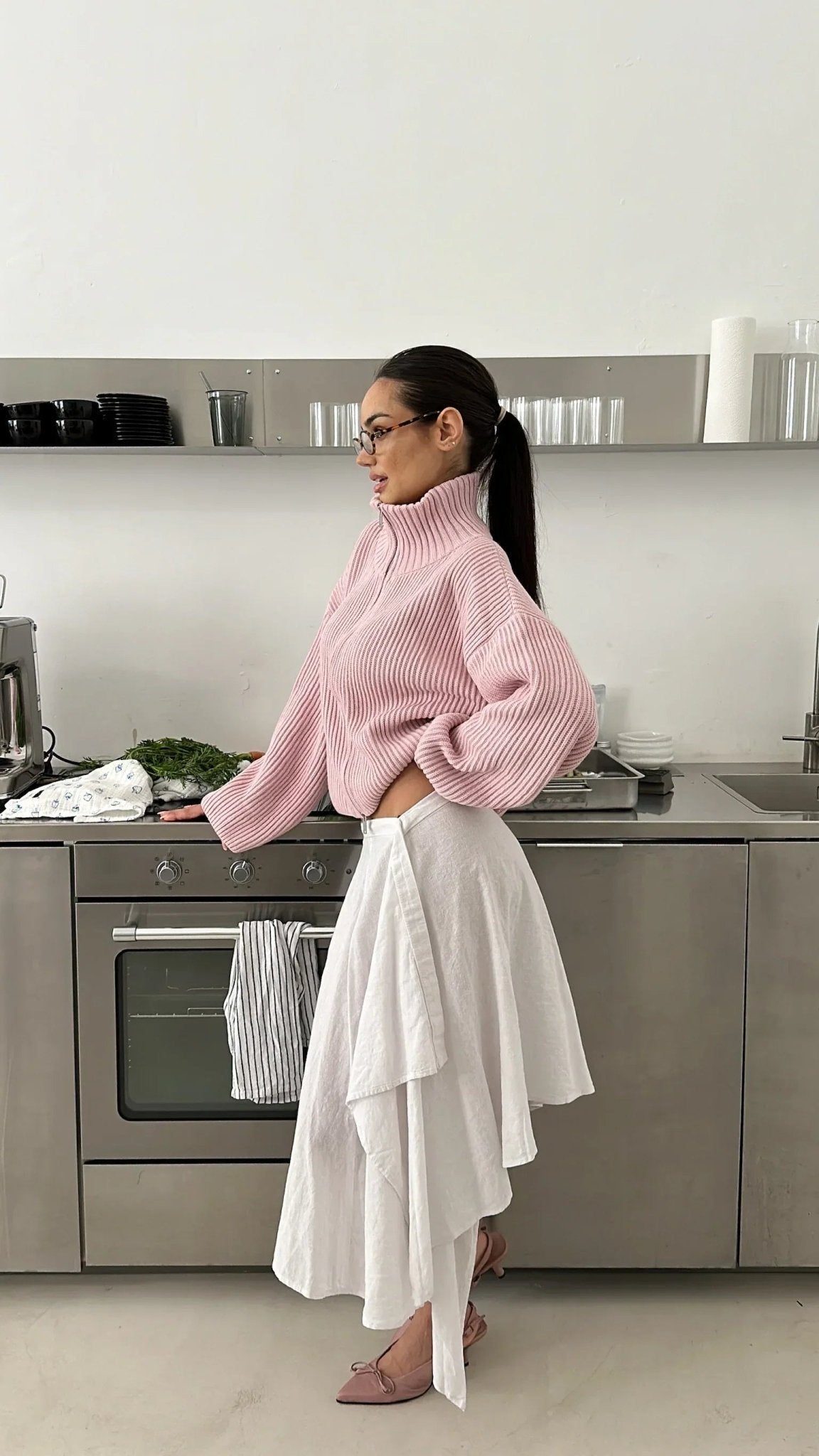 Daniela oversized ribbestrikket genser med glidelås