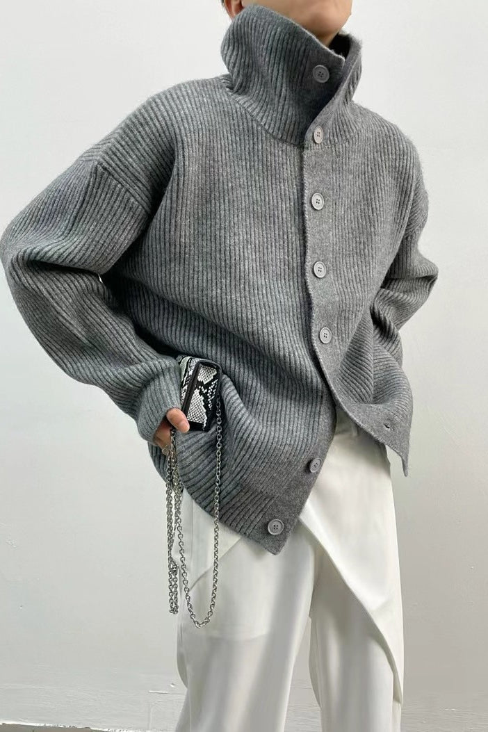 Donna ribbestrikket cardigan med høy hals