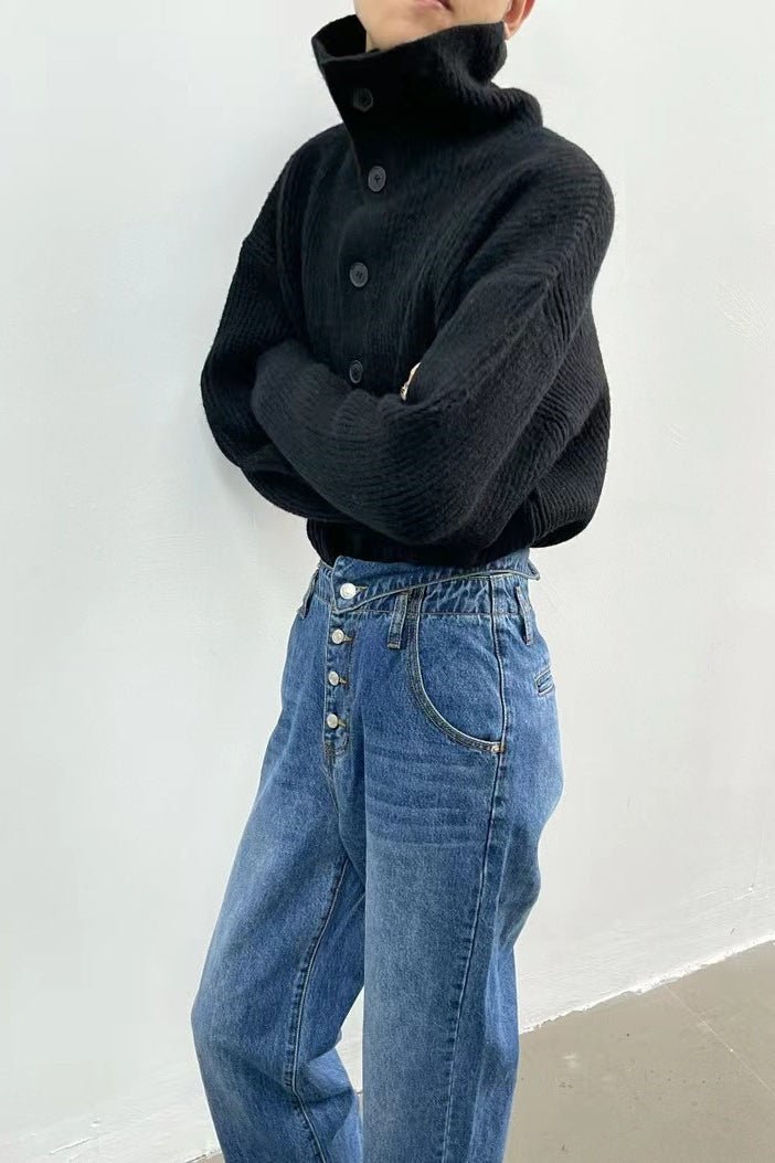 Donna ribbestrikket cardigan med høy hals
