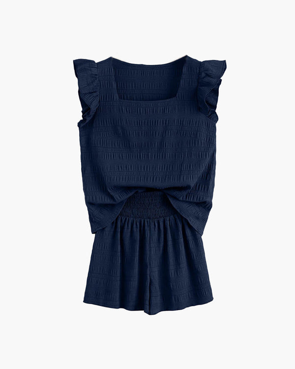 Emily teksturert bluse- og shortssett