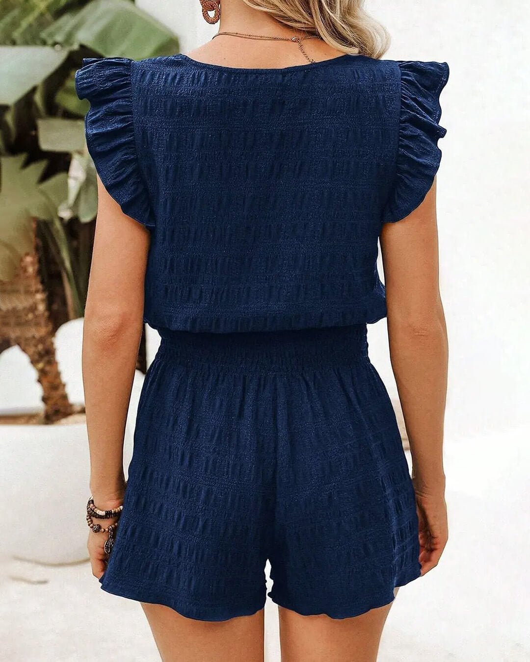 Emily teksturert bluse- og shortssett