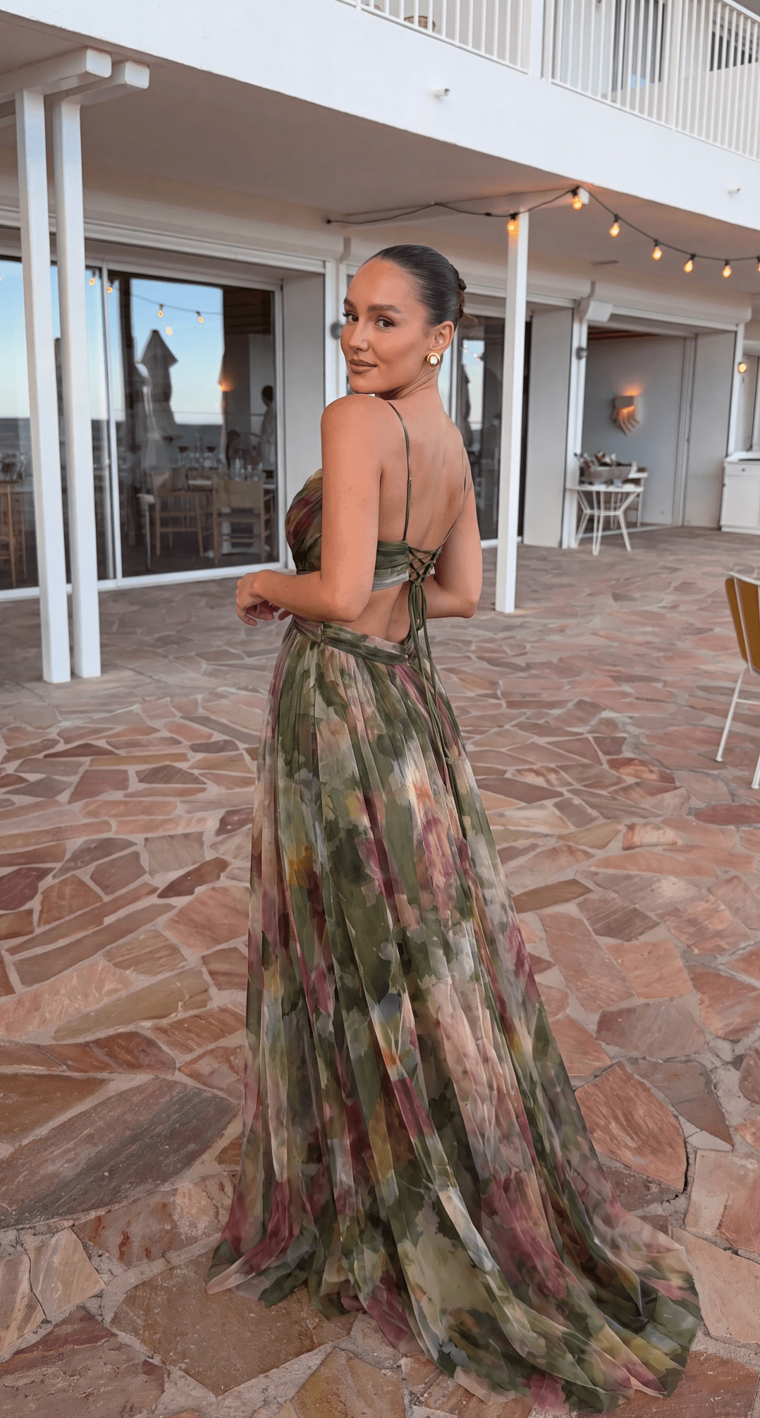 Emma maxikjole i mesh med blomstermønster
