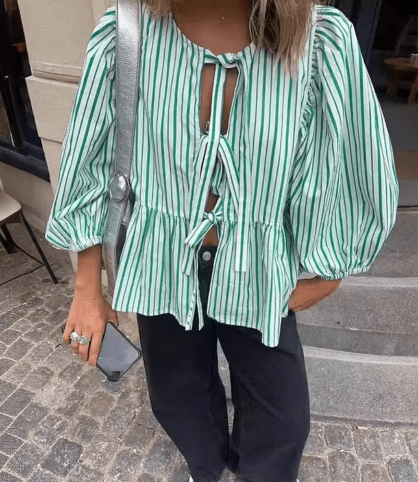 Emma stripete bluse med puffermer