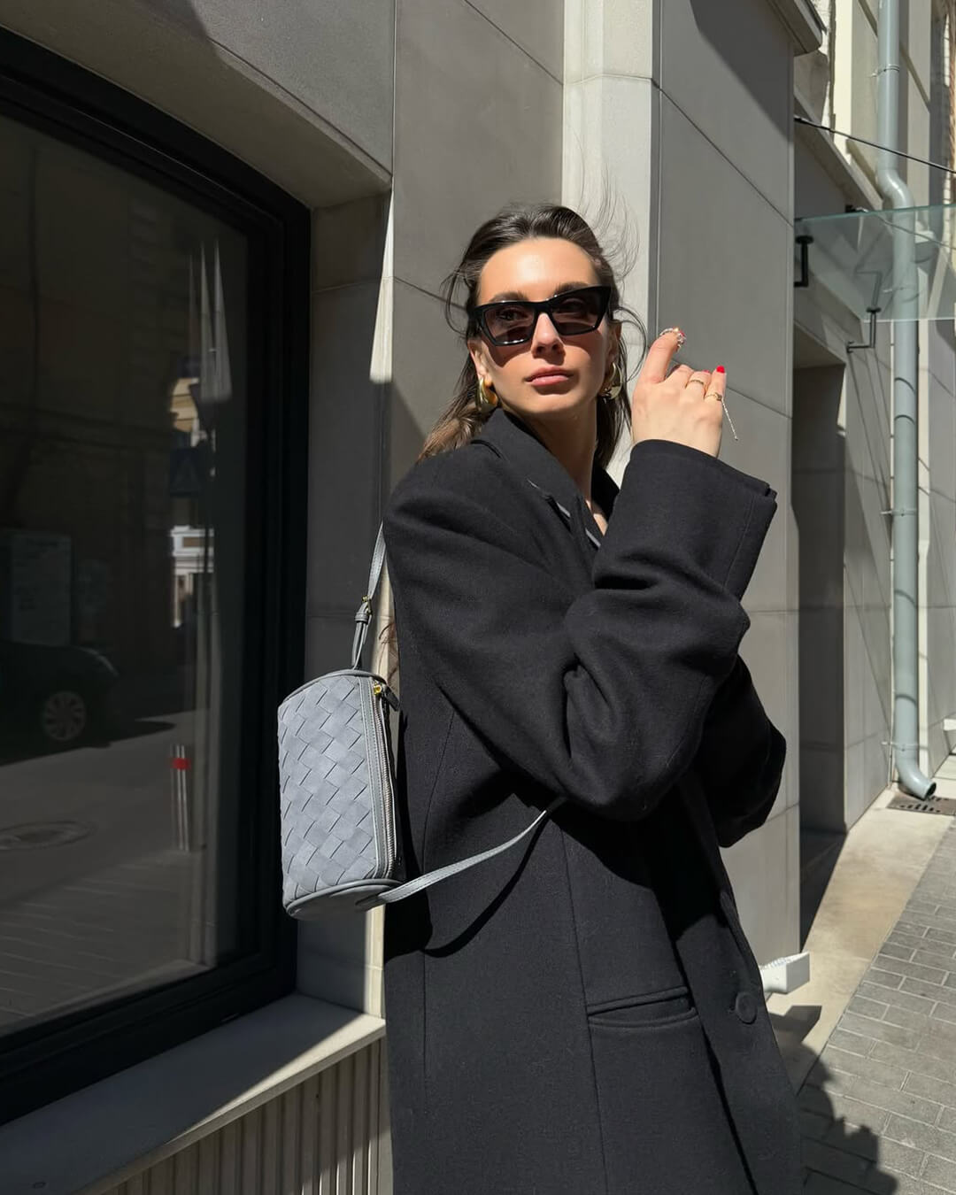 Eva-vevd veske i semsket skinn