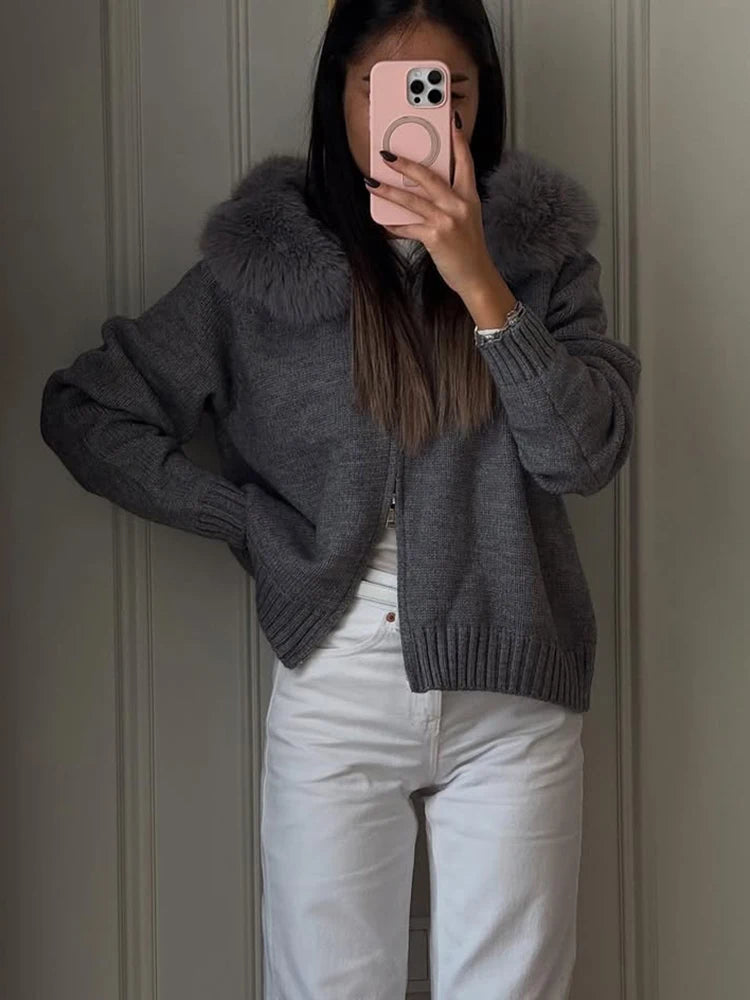 Oversized cardigan i fuskepels