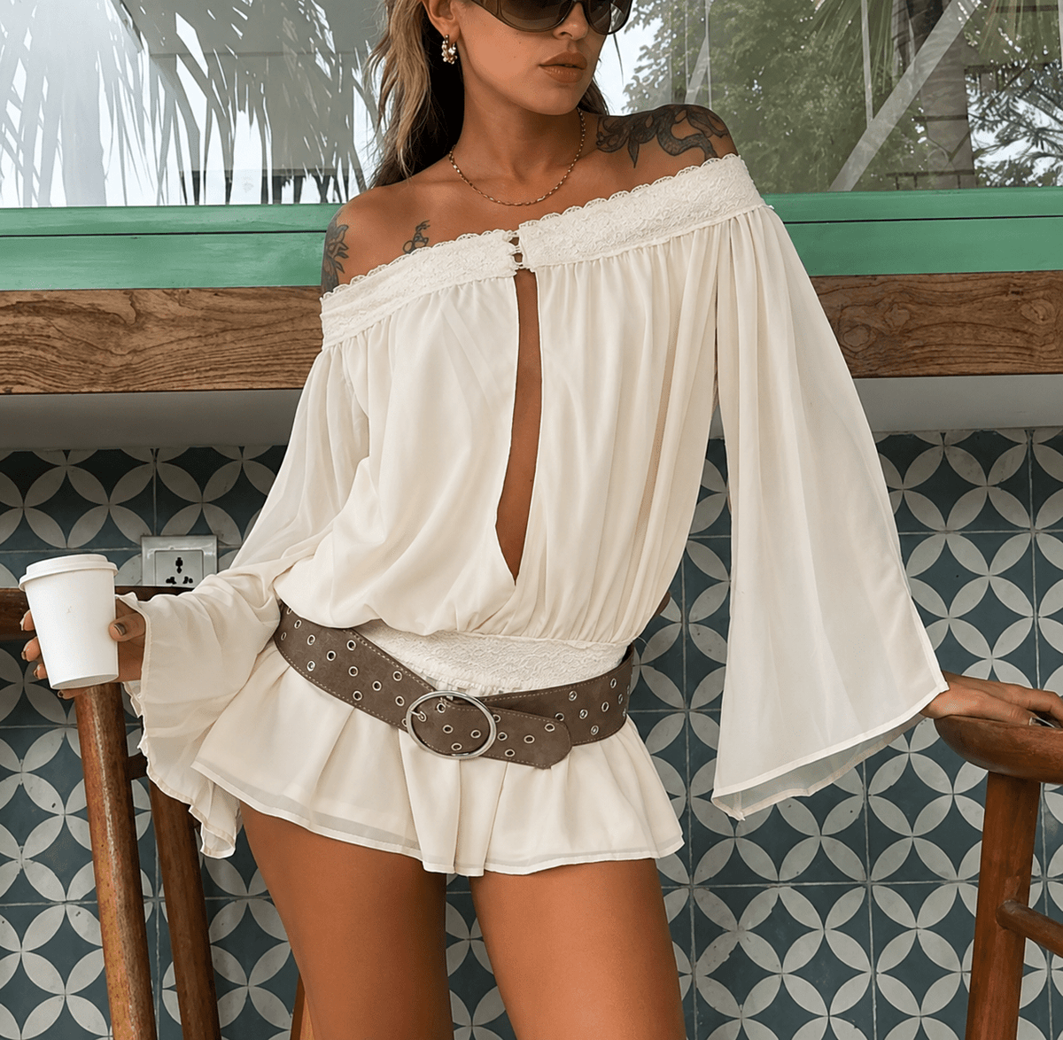 Franziska chiffon-jumpsuit med bare skuldre