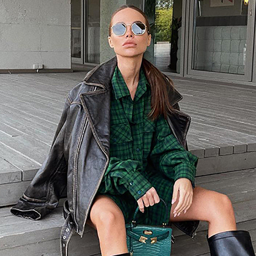 Kasia oversized rutete skjorte