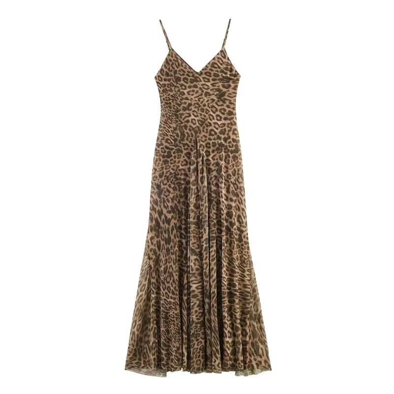 Hannah Leopard Print Sling Maxi Dress