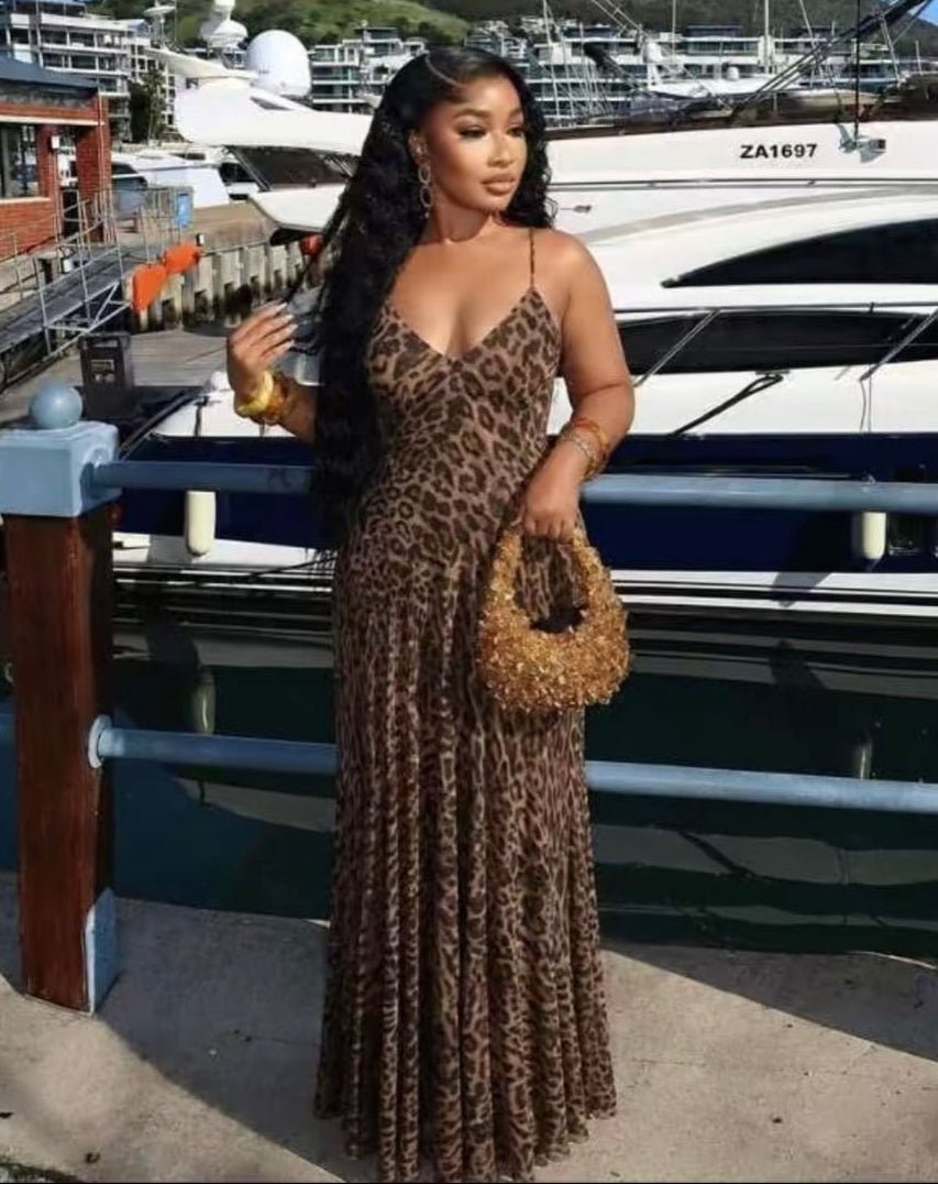 Hannah Leopard Print Sling Maxi Dress