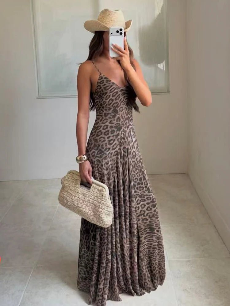 Hannah Leopard Print Sling Maxi Dress