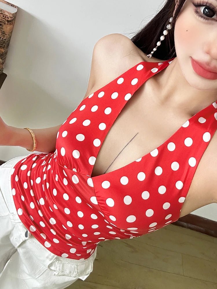 Hannah Polka Dot Halter Tank Top