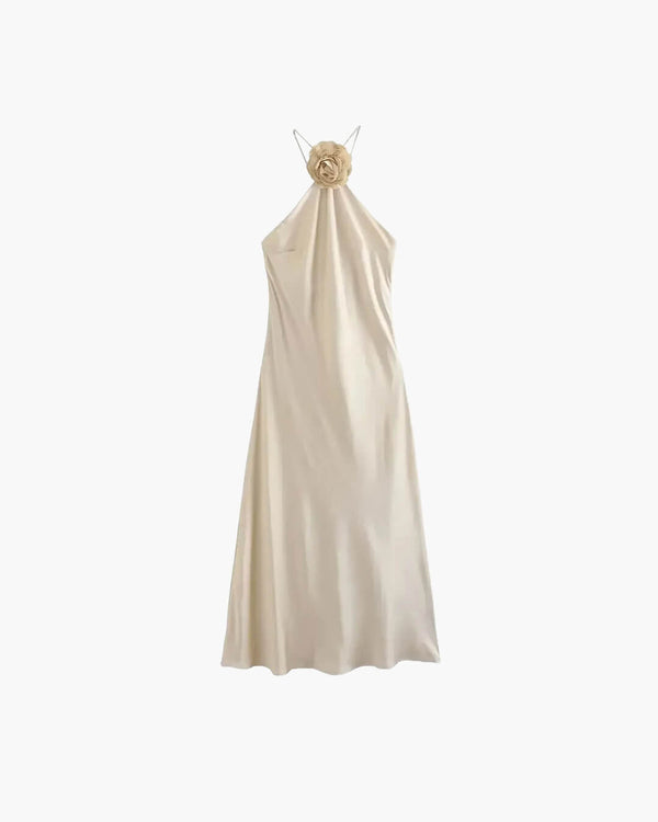 Harper sateng-maxikjole med halterneck