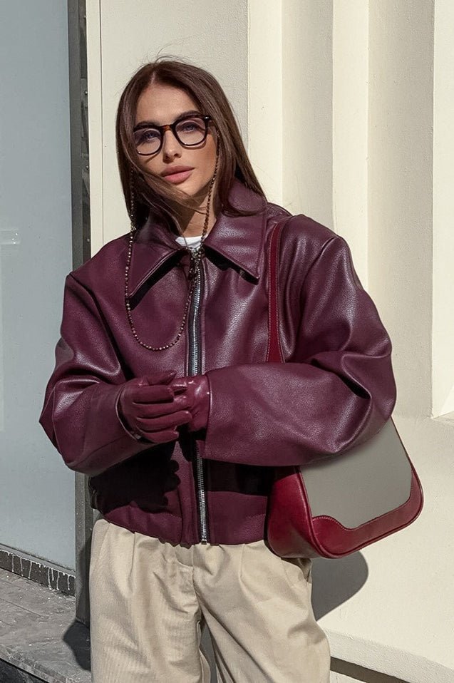 Ilona matt motorsykkeljakke i imitert skinn