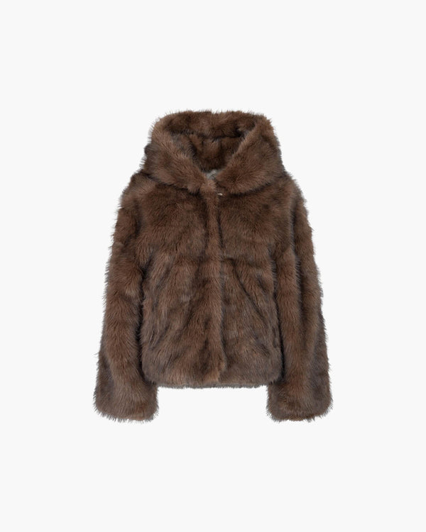 Ivy Faux Fur Hooded Short Coat