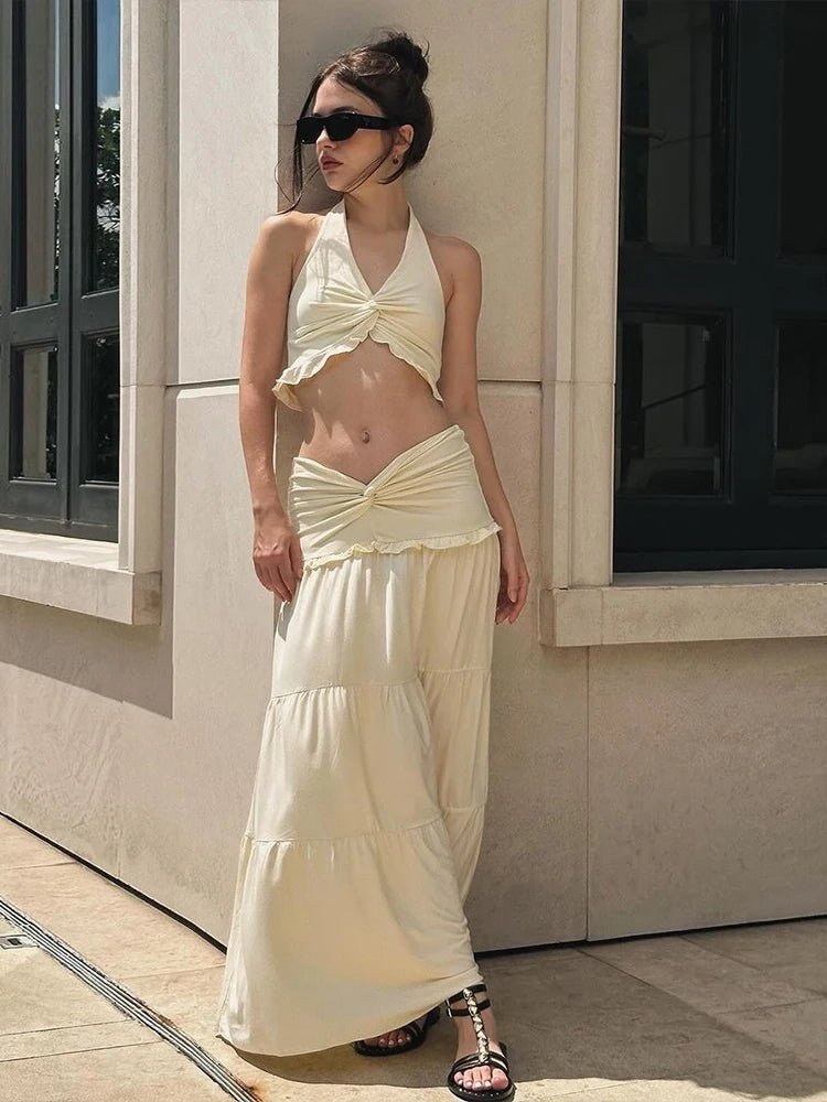 Jane Halter Crop Top & Pleated Skirt Set