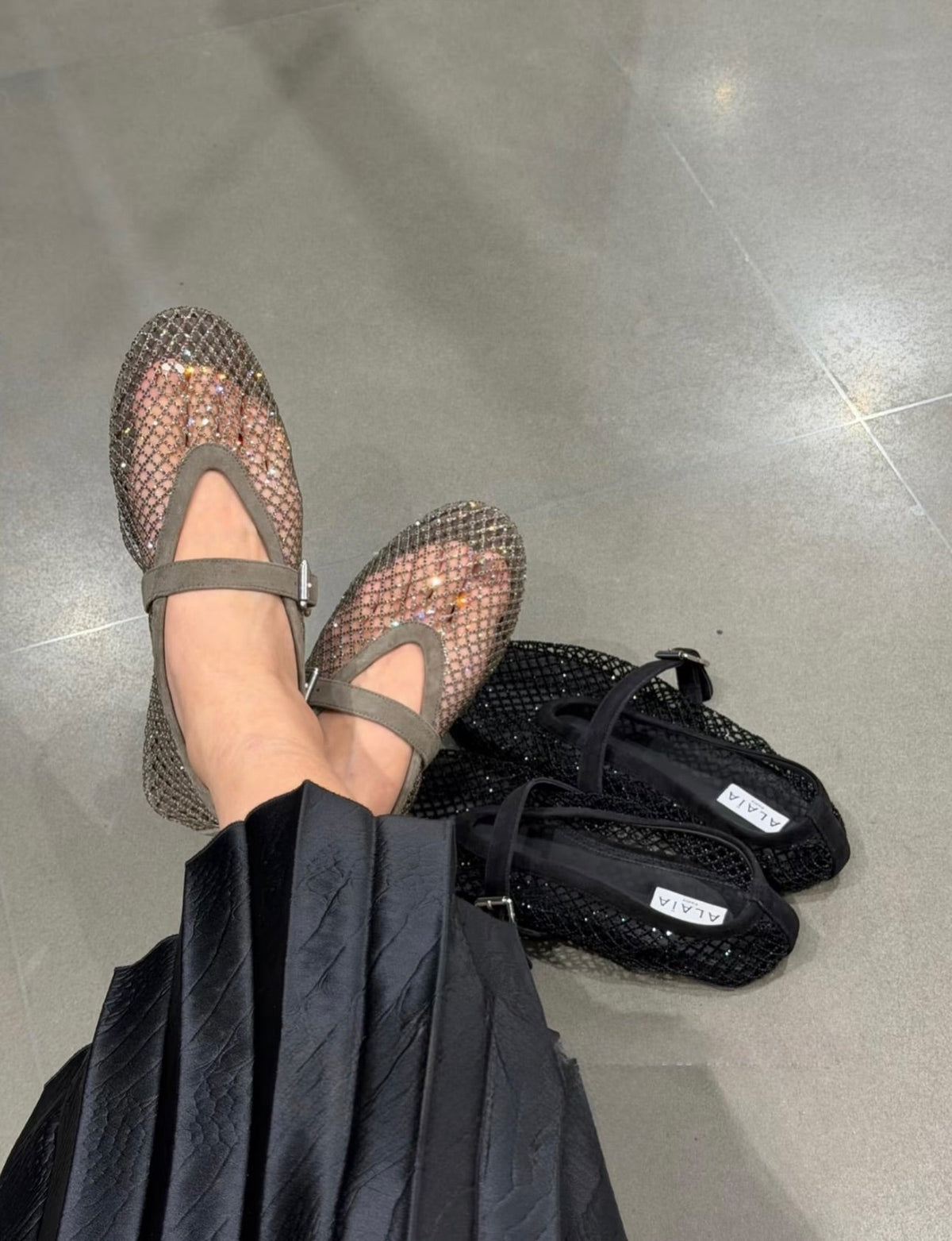Jessica ballerinasko i strømpemesh med strass