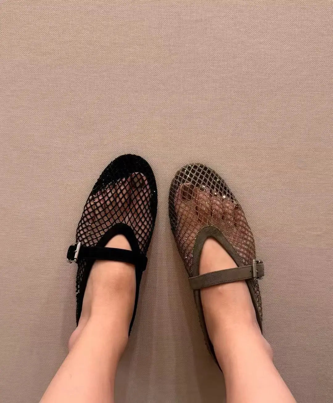 Jessica ballerinasko i strømpemesh med strass