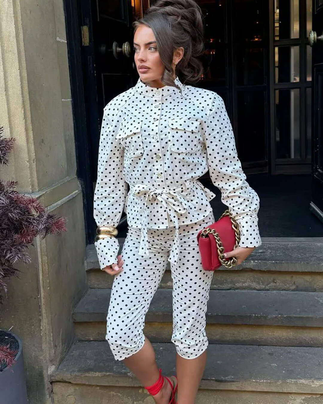 Jia Polka Dot High-Waist Trouser Set